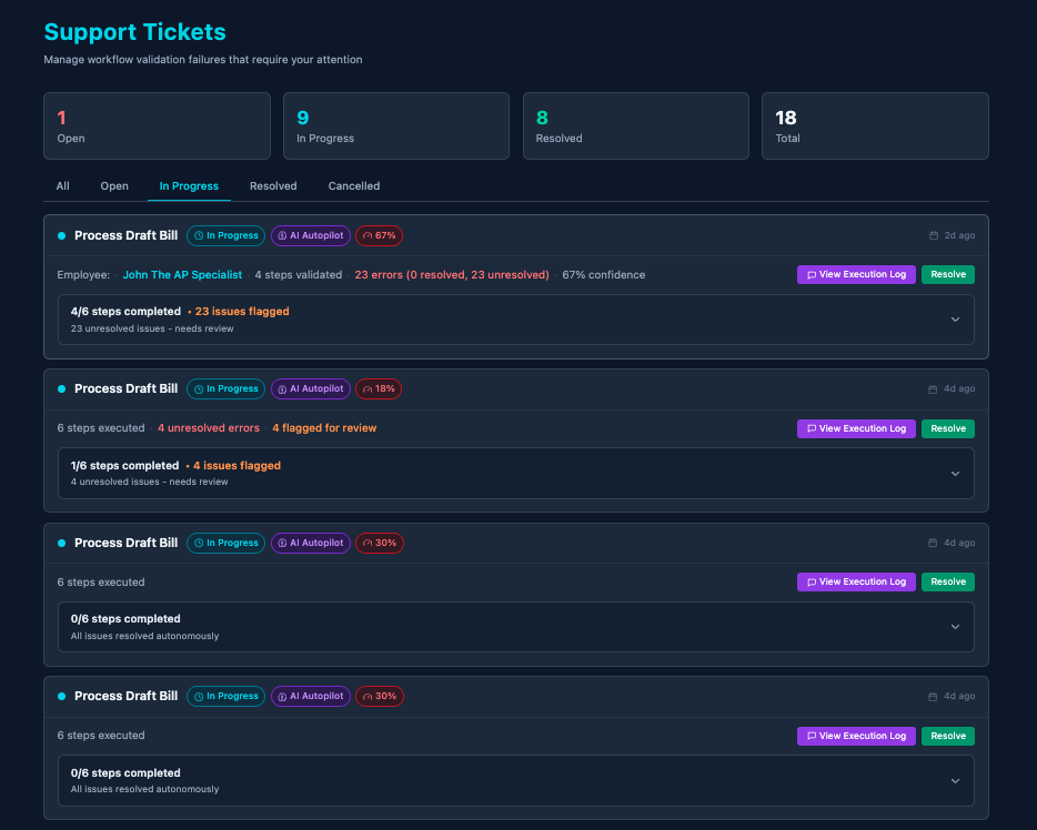 Exception queue with flagged issues and reason codes